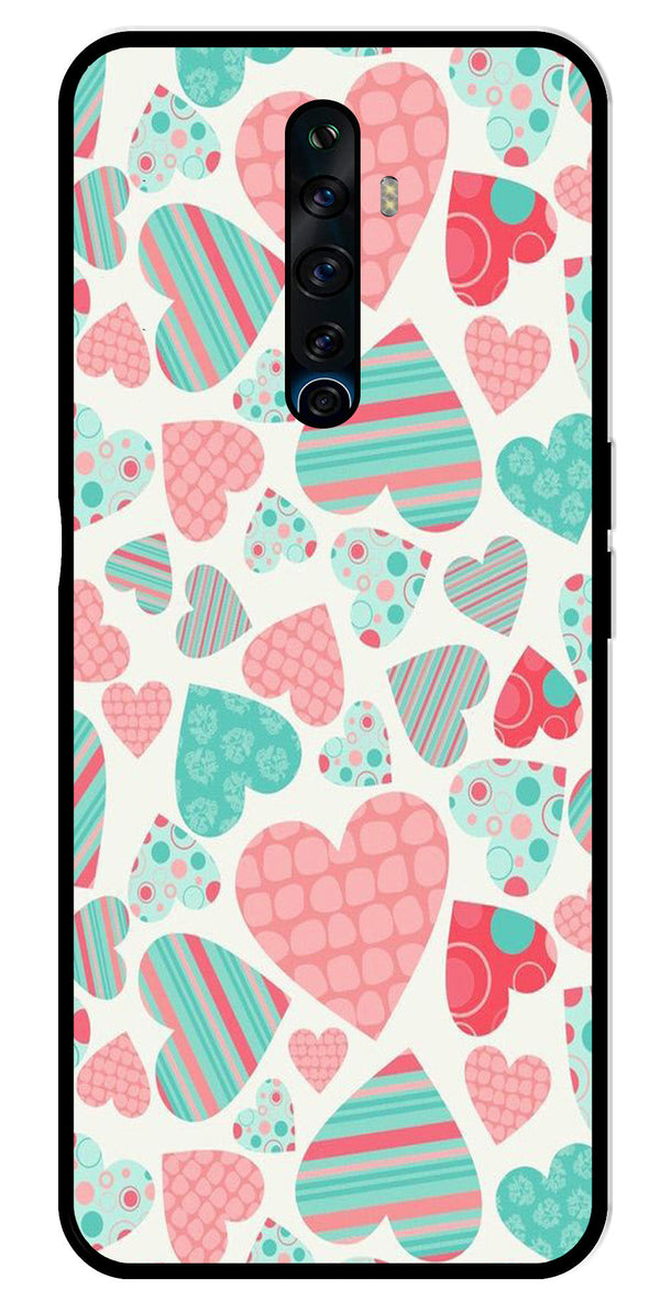 Hearts Pattern Metal Mobile Case for Oppo Reno 2Z   (Design No -22)