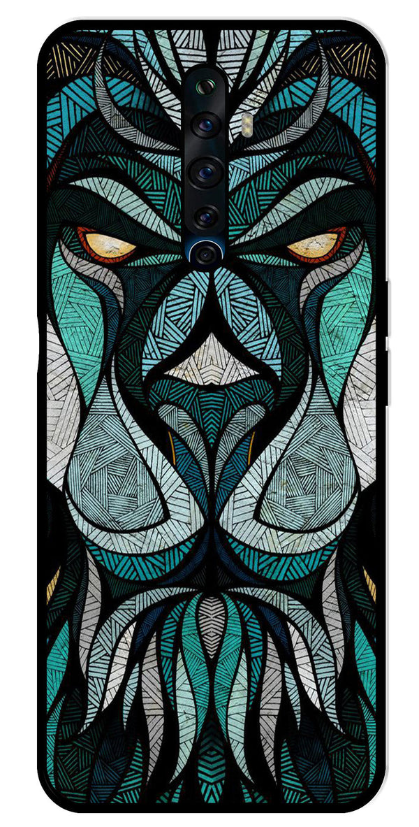 Lion Pattern Metal Mobile Case for Oppo Reno2 F   (Design No -40)