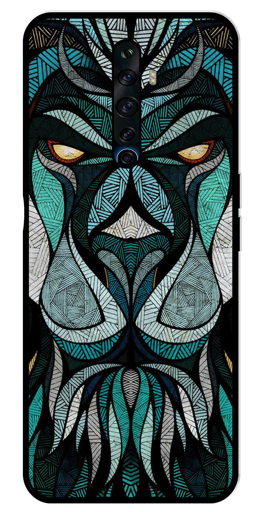 Lion Pattern Metal Mobile Case for Oppo Reno2 F   (Design No -40)