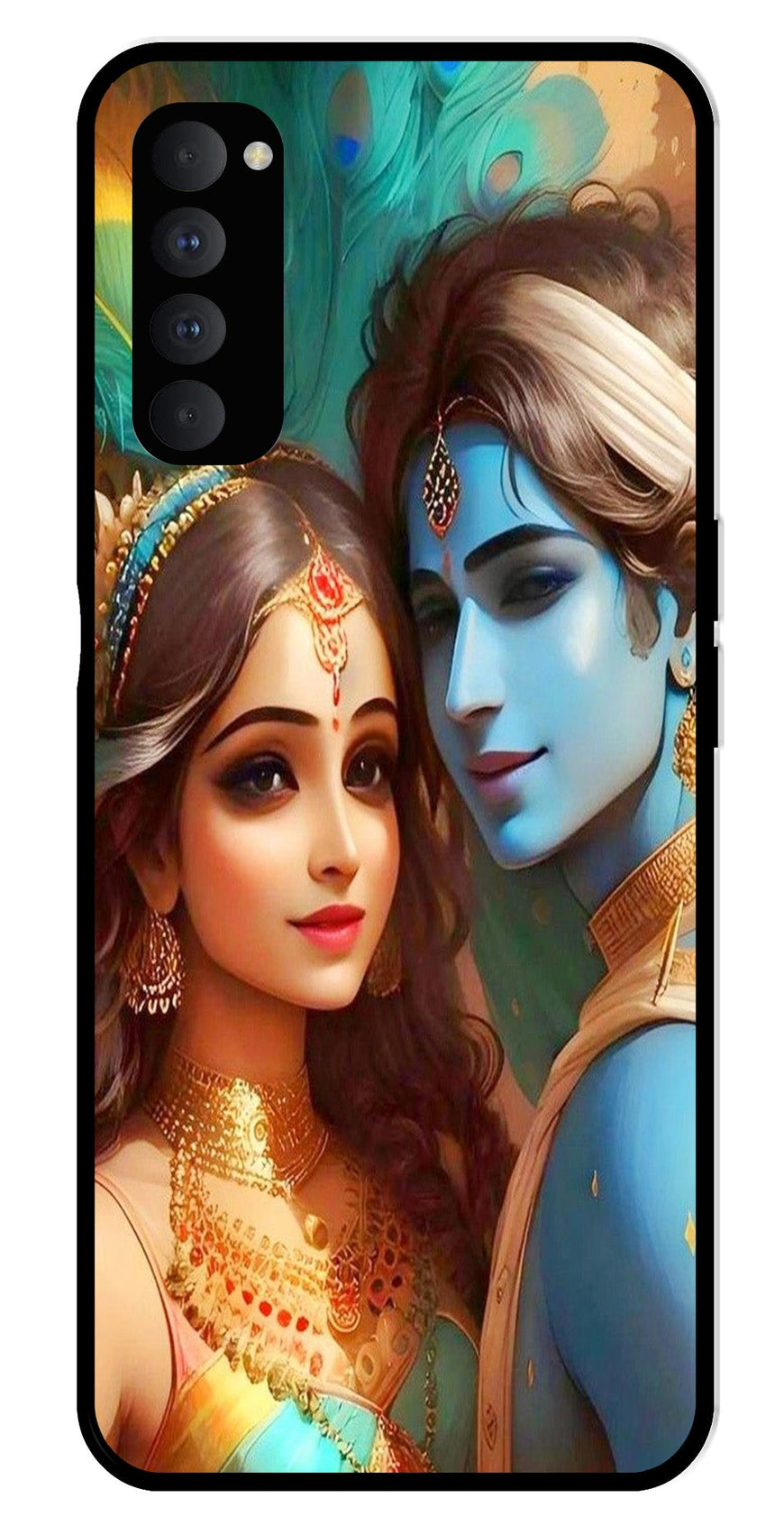 Lord Radha Krishna Metal Mobile Case for Oppo Reno 4 Pro   (Design No -01)