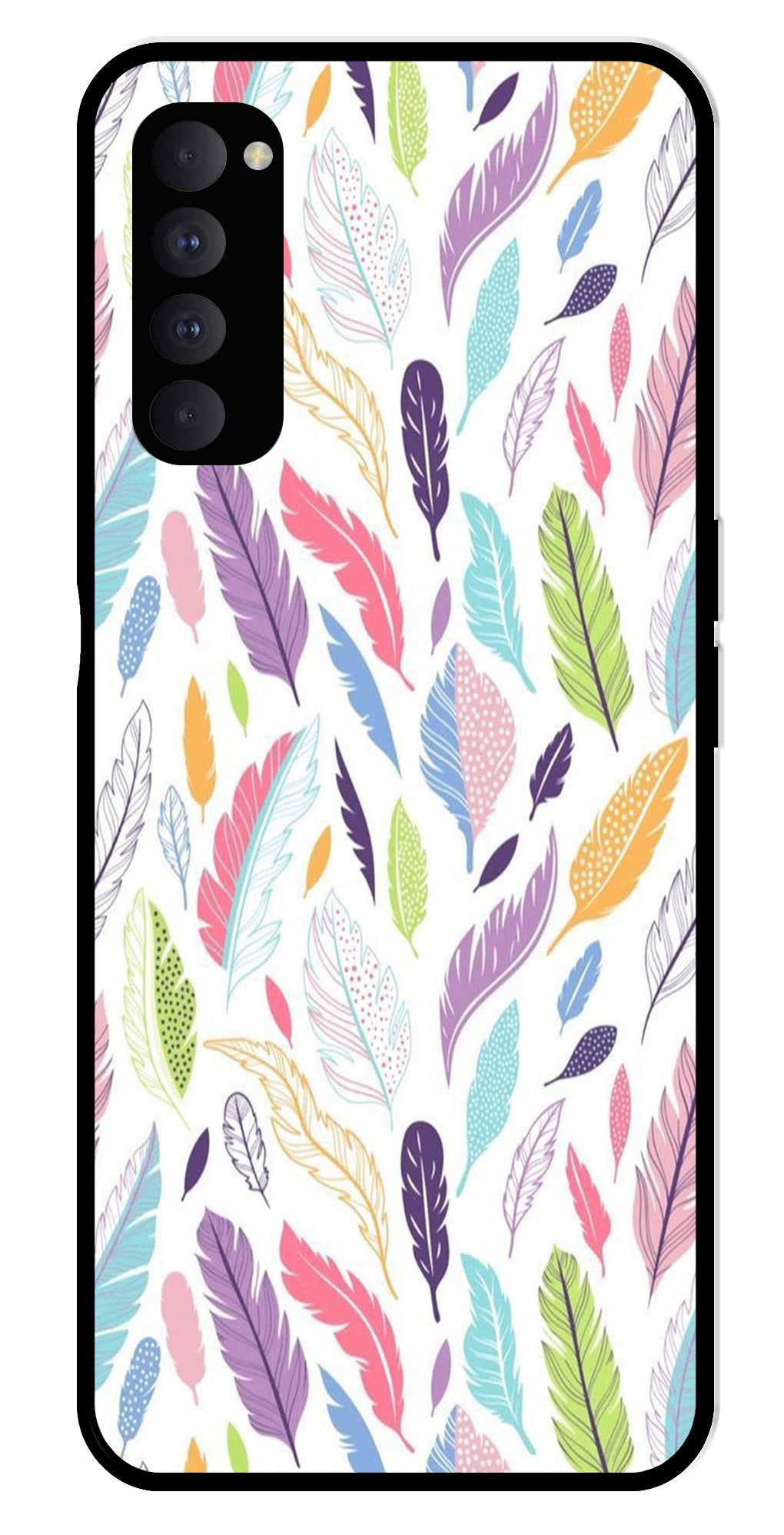 Colorful Feathers Metal Mobile Case for Oppo Reno 4 Pro   (Design No -06)