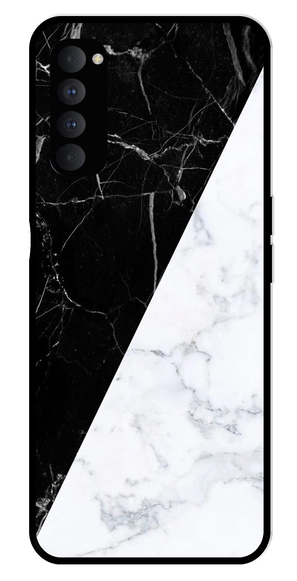 Black White Marble Design Metal Mobile Case for Oppo Reno 4 Pro   (Design No -09)