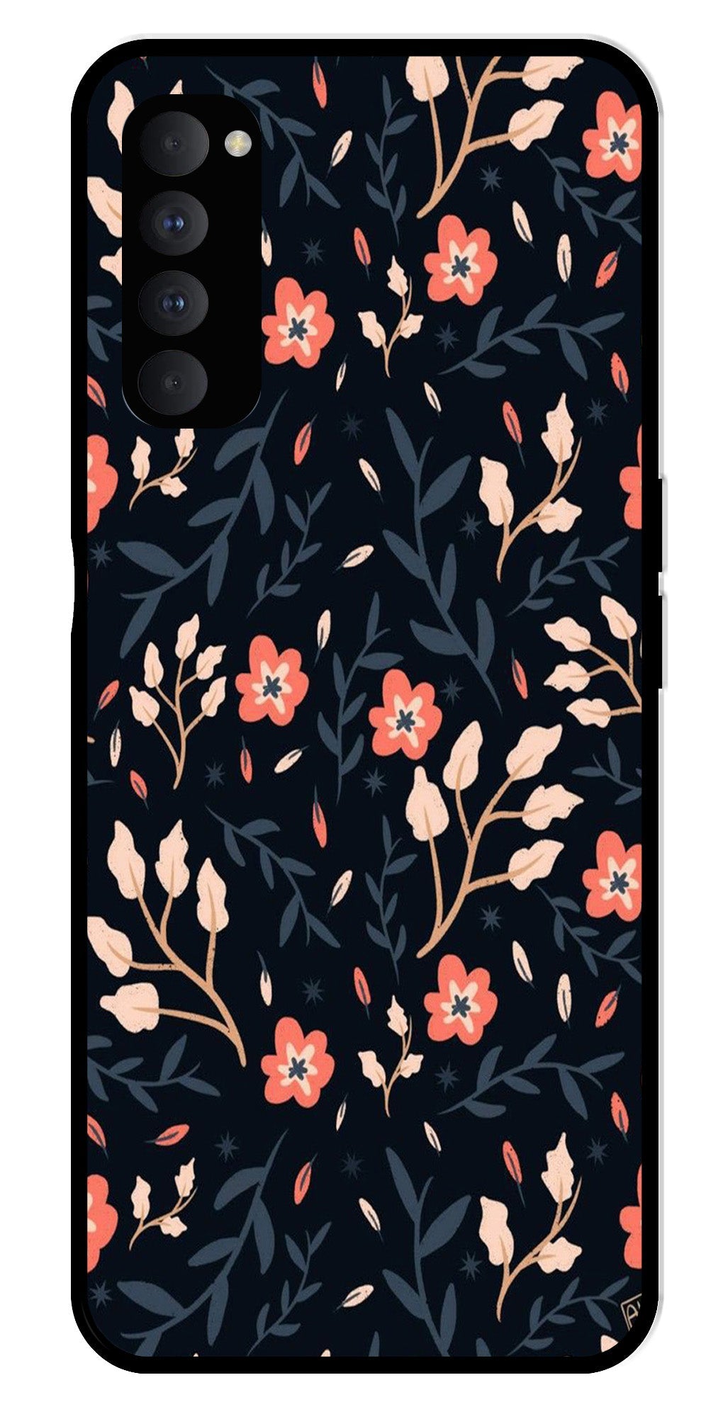 Floral Pattern Metal Mobile Case for Oppo Reno 4 Pro   (Design No -10)