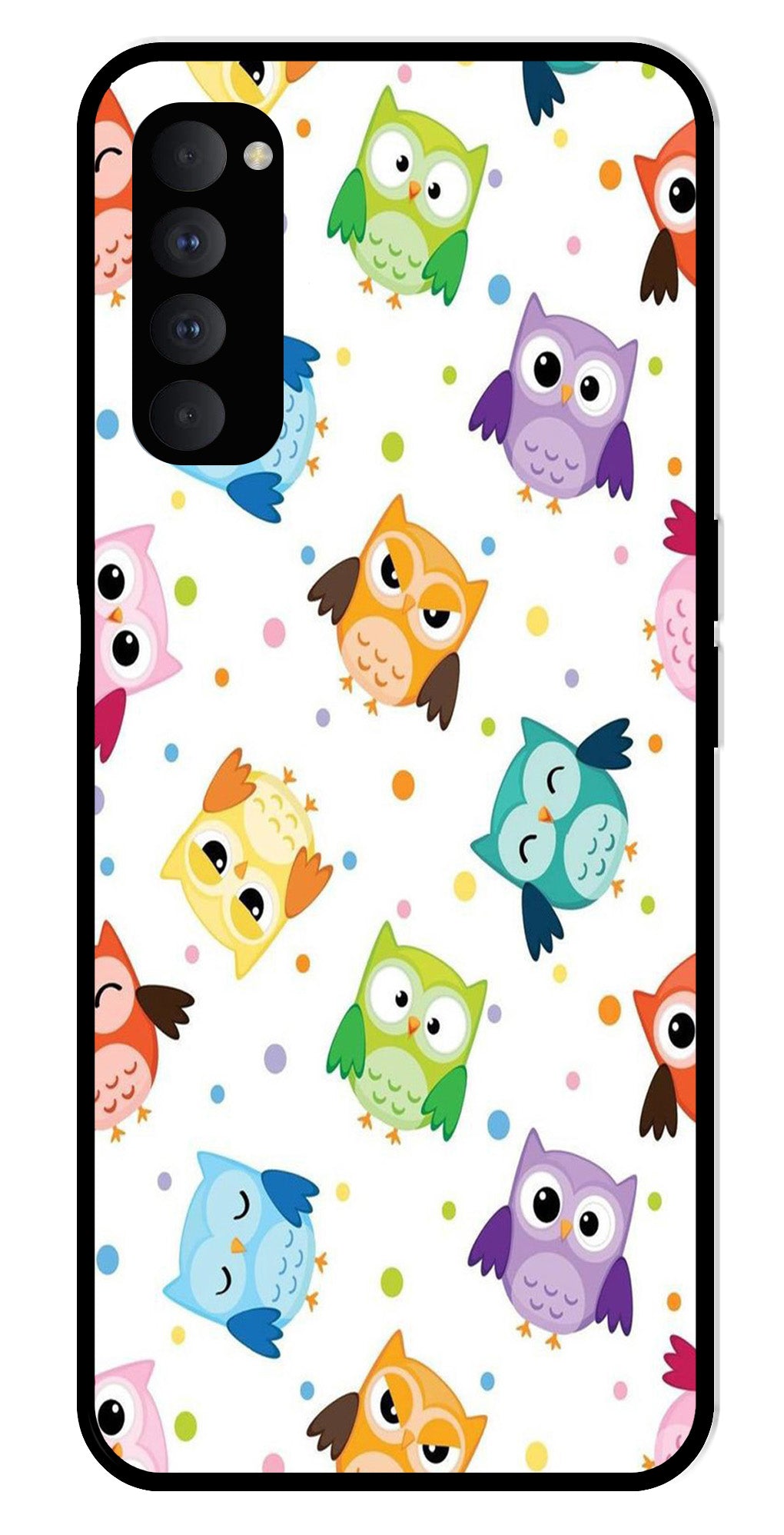 Owls Pattern Metal Mobile Case for Oppo Reno 4 Pro   (Design No -20)
