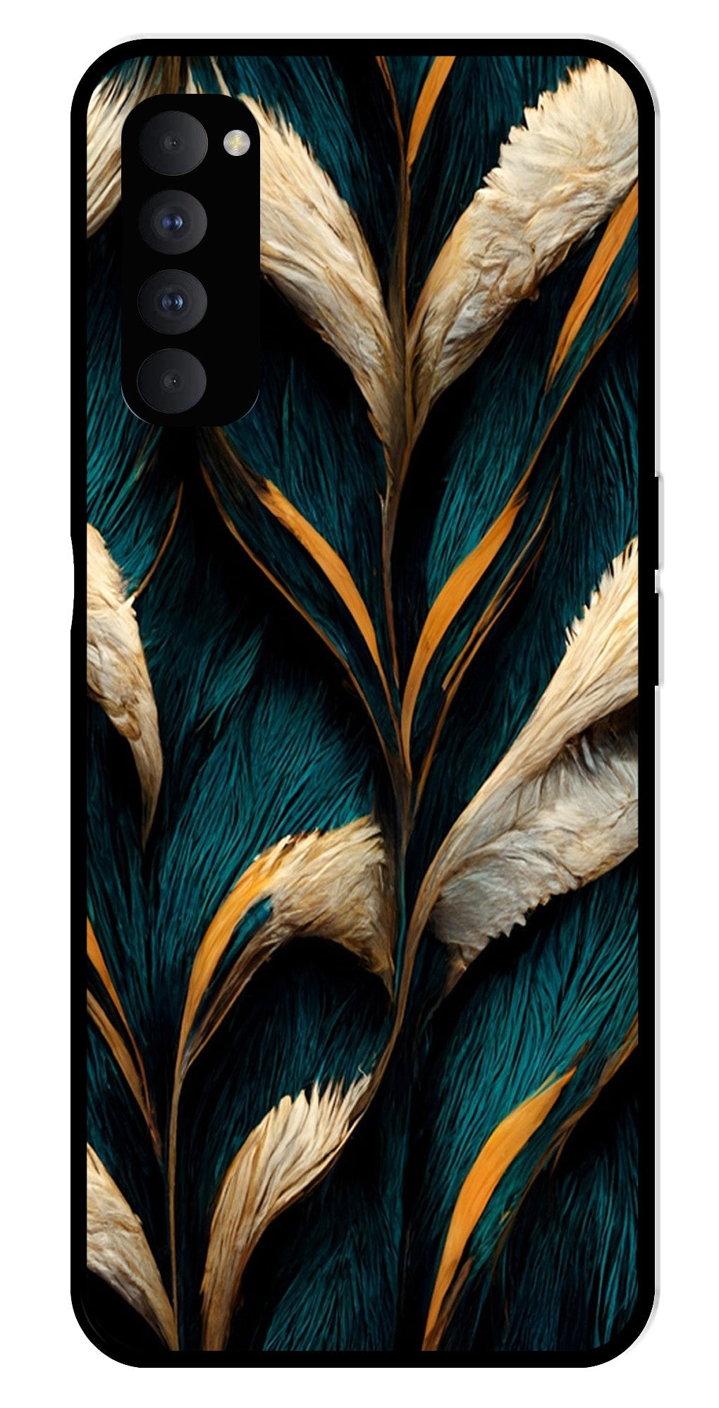 Feathers Metal Mobile Case for Oppo Reno 4 Pro   (Design No -30)