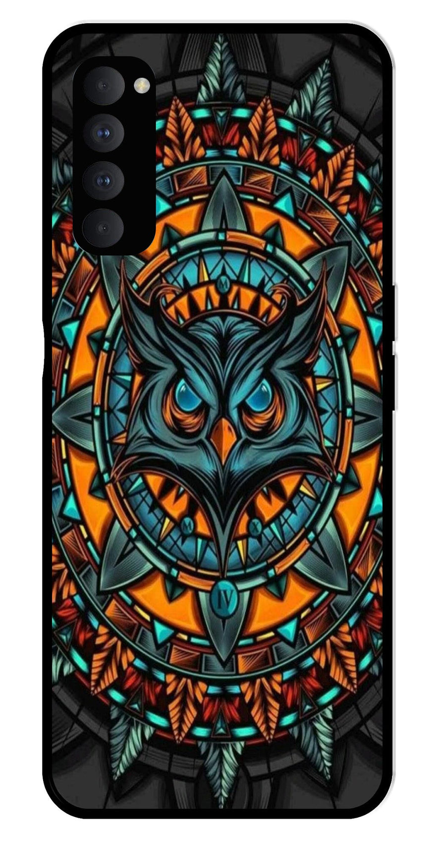 Owl Pattern Metal Mobile Case for Oppo Reno 4 Pro   (Design No -42)