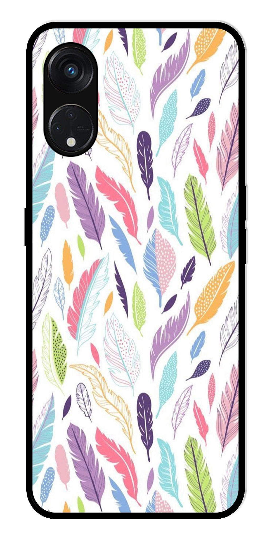 Colorful Feathers Metal Mobile Case for Oppo Reno 5F   (Design No -06)