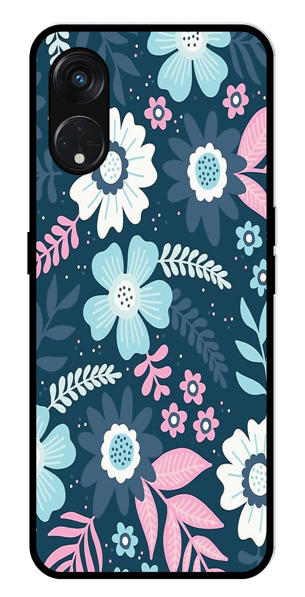 Flower Leaves Design Metal Mobile Case for Oppo Reno 5F   (Design No -50)