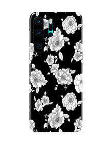 White flowers Black Background Mobile Back Case for Huawei P30 Pro (Design - 9)
