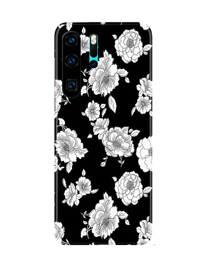 White flowers Black Background Case for Huawei P30 Pro