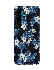 White flowers Blue Background2 Mobile Back Case for Huawei P30 Pro (Design - 15)
