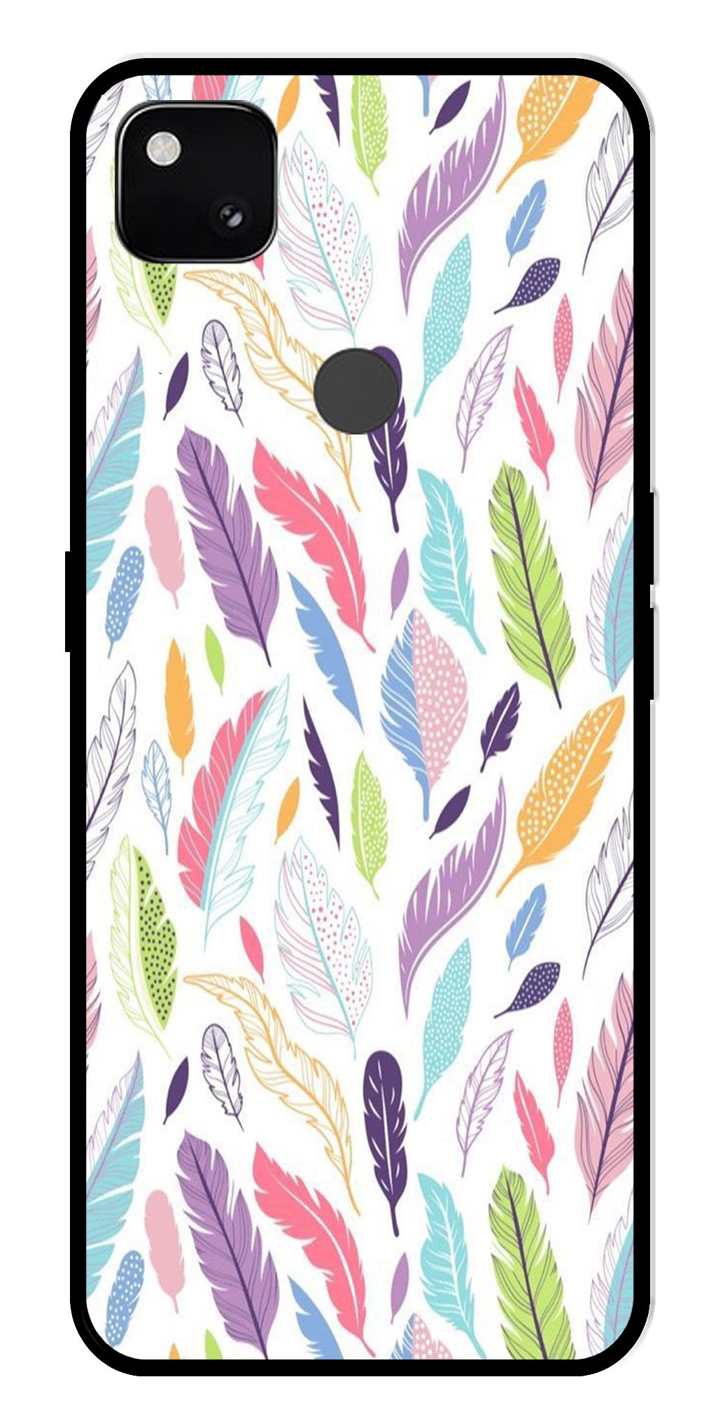 Colorful Feathers Metal Mobile Case for Google Pixel 4A   (Design No -06)