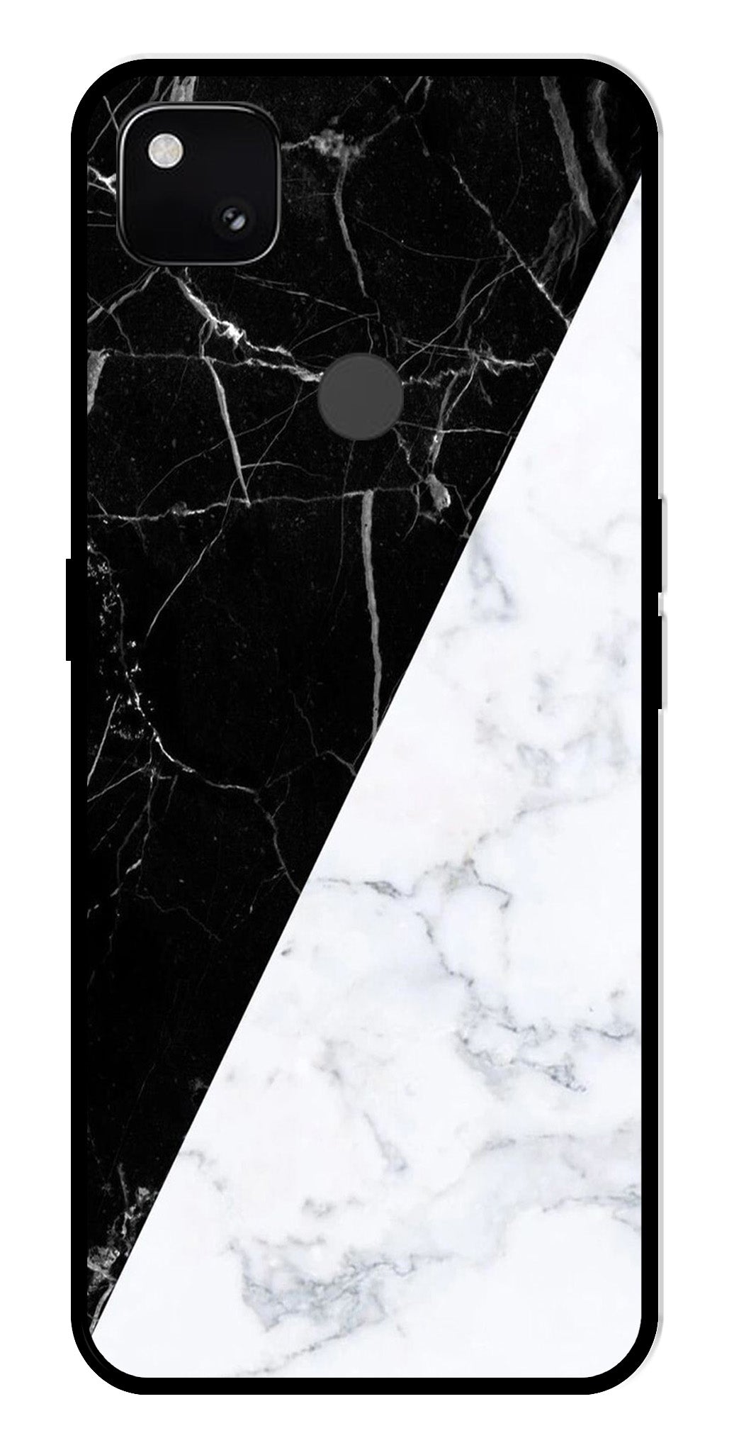 Black White Marble Design Metal Mobile Case for Google Pixel 4A   (Design No -09)