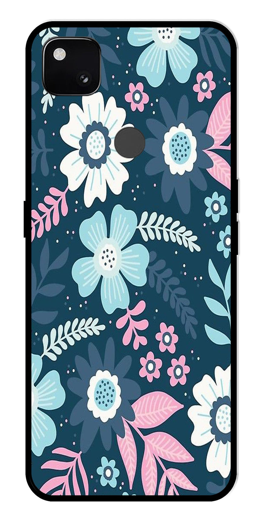 Flower Leaves Design Metal Mobile Case for Google Pixel 4A   (Design No -50)