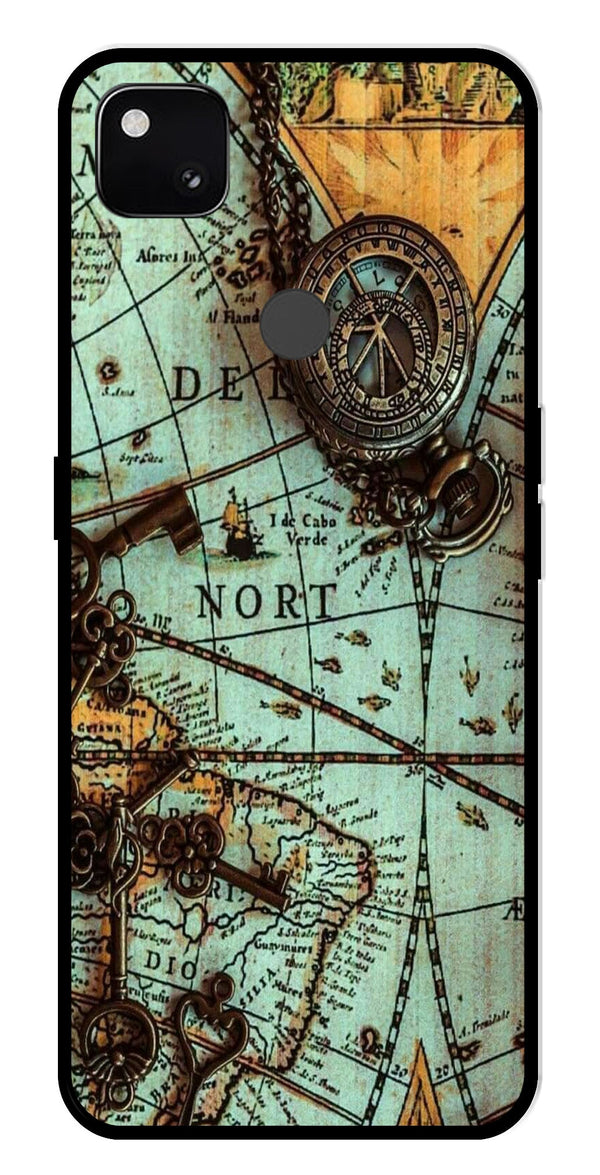 Map Design Metal Mobile Case for Google Pixel 4A   (Design No -54)