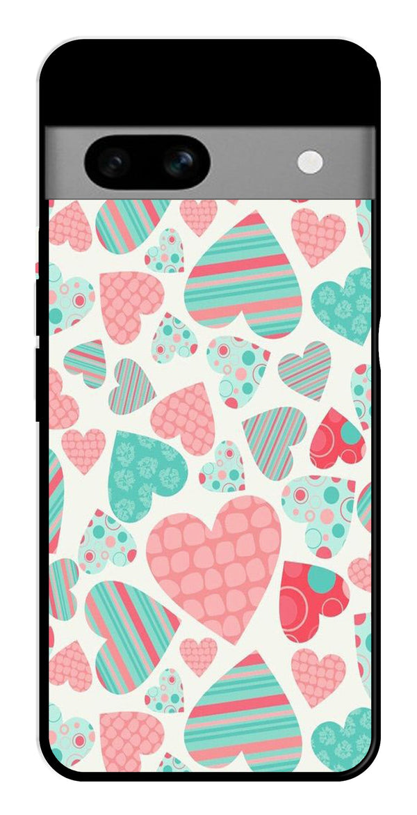 Hearts Pattern Metal Mobile Case for Google Pixel 7a   (Design No -22)