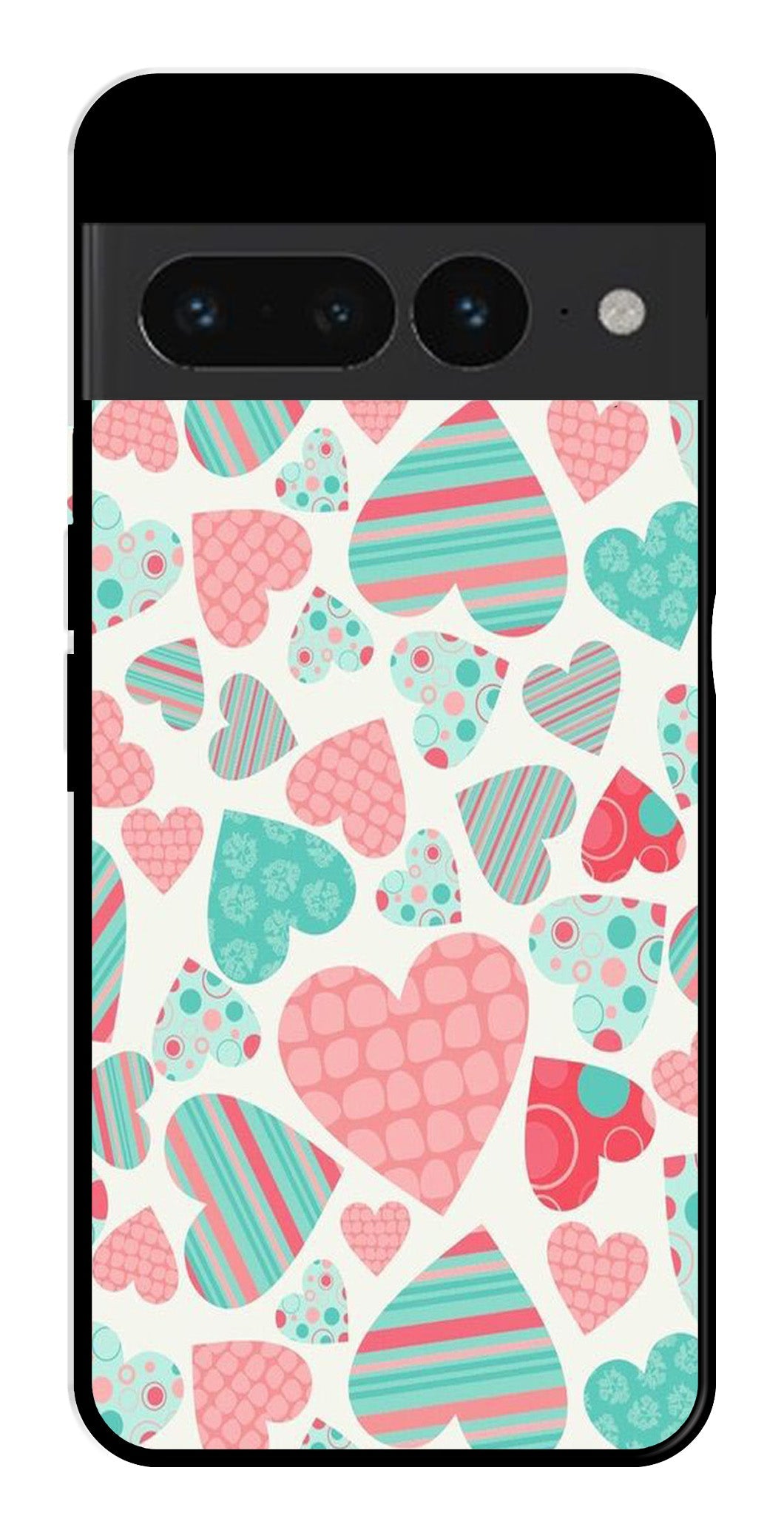 Hearts Pattern Metal Mobile Case for Google Pixel 7 Pro   (Design No -22)