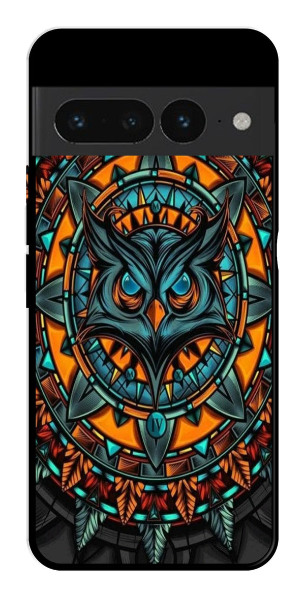 Owl Pattern Metal Mobile Case for Google Pixel 7 Pro   (Design No -42)