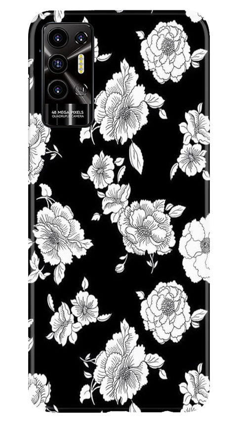 White flowers Black Background Case for Tecno Pova 2