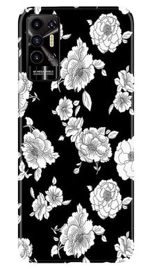 White flowers Black Background Mobile Back Case for Tecno Pova 2 (Design - 9)