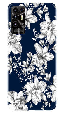 White flowers Blue Background Mobile Back Case for Tecno Pova 2 (Design - 14)