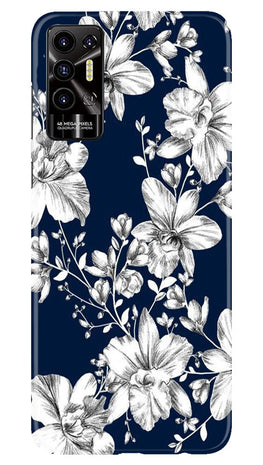 White flowers Blue Background Case for Tecno Pova 2