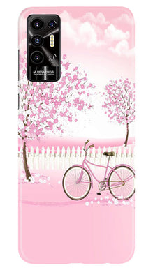 Pink Flowers Cycle Mobile Back Case for Tecno Pova 2  (Design - 102)