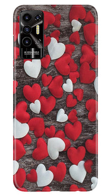 Red White Hearts Mobile Back Case for Tecno Pova 2  (Design - 105)