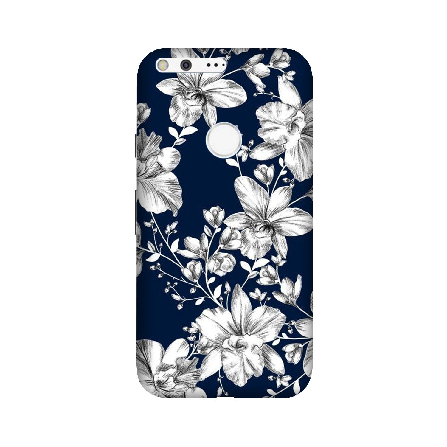 White flowers Blue Background Case for Google Pixel XL