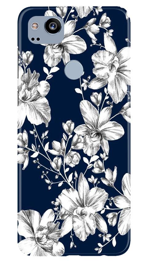 White flowers Blue Background Case for Google Pixel 2