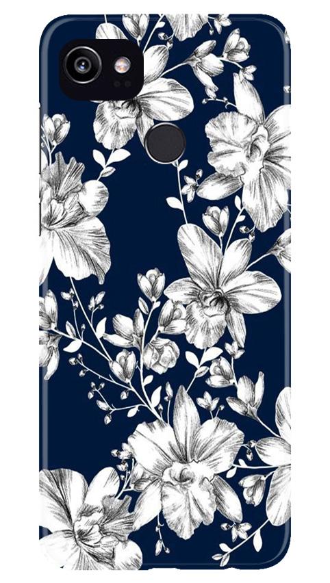 White flowers Blue Background Case for Google Pixel 2 XL