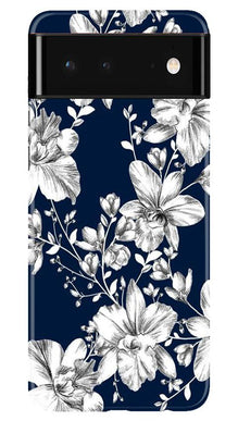 White flowers Blue Background Mobile Back Case for Google Pixel 6 (Design - 14)