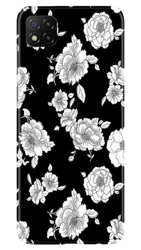 White flowers Black Background Case for Poco C3