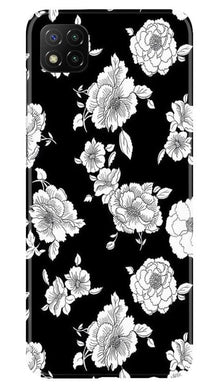 White flowers Black Background Mobile Back Case for Poco C3 (Design - 9)