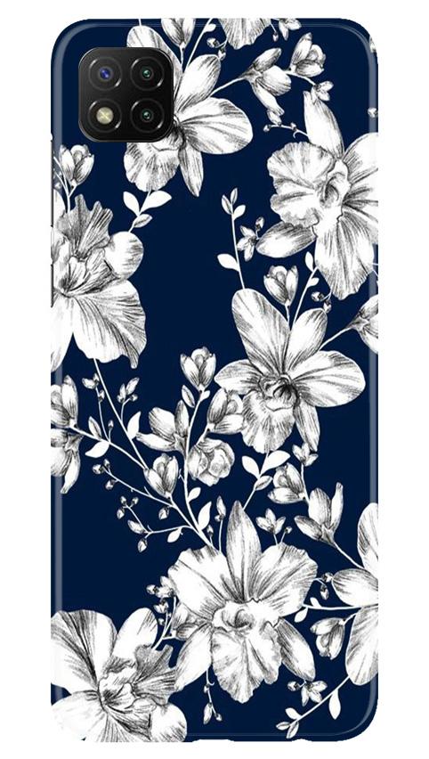 White flowers Blue Background Case for Poco C3