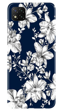 White flowers Blue Background Mobile Back Case for Poco C3 (Design - 14)