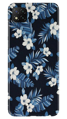 White flowers Blue Background2 Mobile Back Case for Poco C3 (Design - 15)
