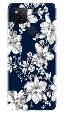 White flowers Blue Background Mobile Back Case for Poco C31 (Design - 14)