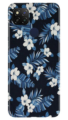 White flowers Blue Background2 Mobile Back Case for Poco C31 (Design - 15)