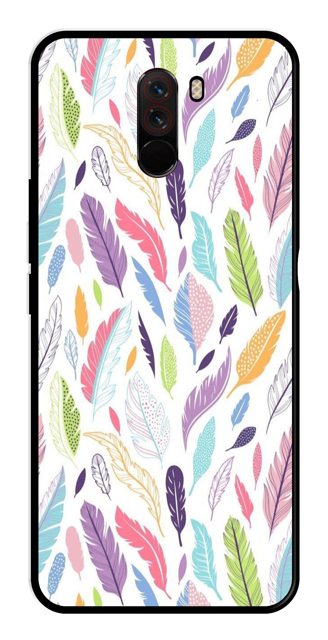 Colorful Feathers Metal Mobile Case for Poco F1   (Design No -06)