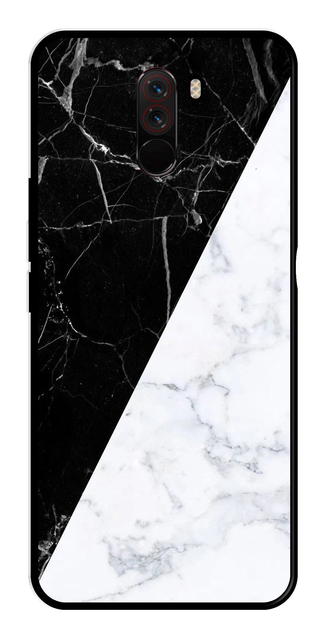 Black White Marble Design Metal Mobile Case for Poco F1   (Design No -09)