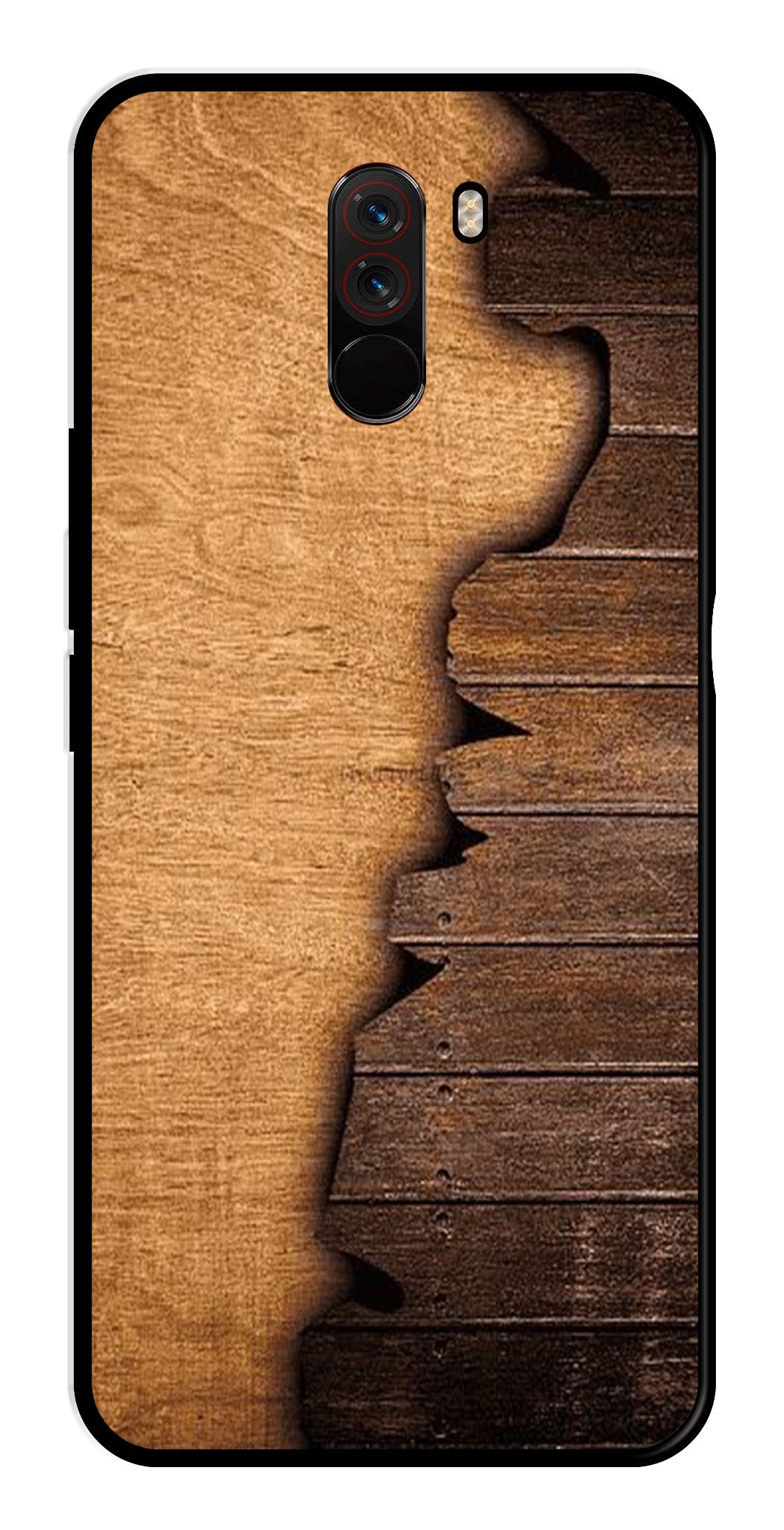 Wooden Design Metal Mobile Case for Poco F1   (Design No -13)