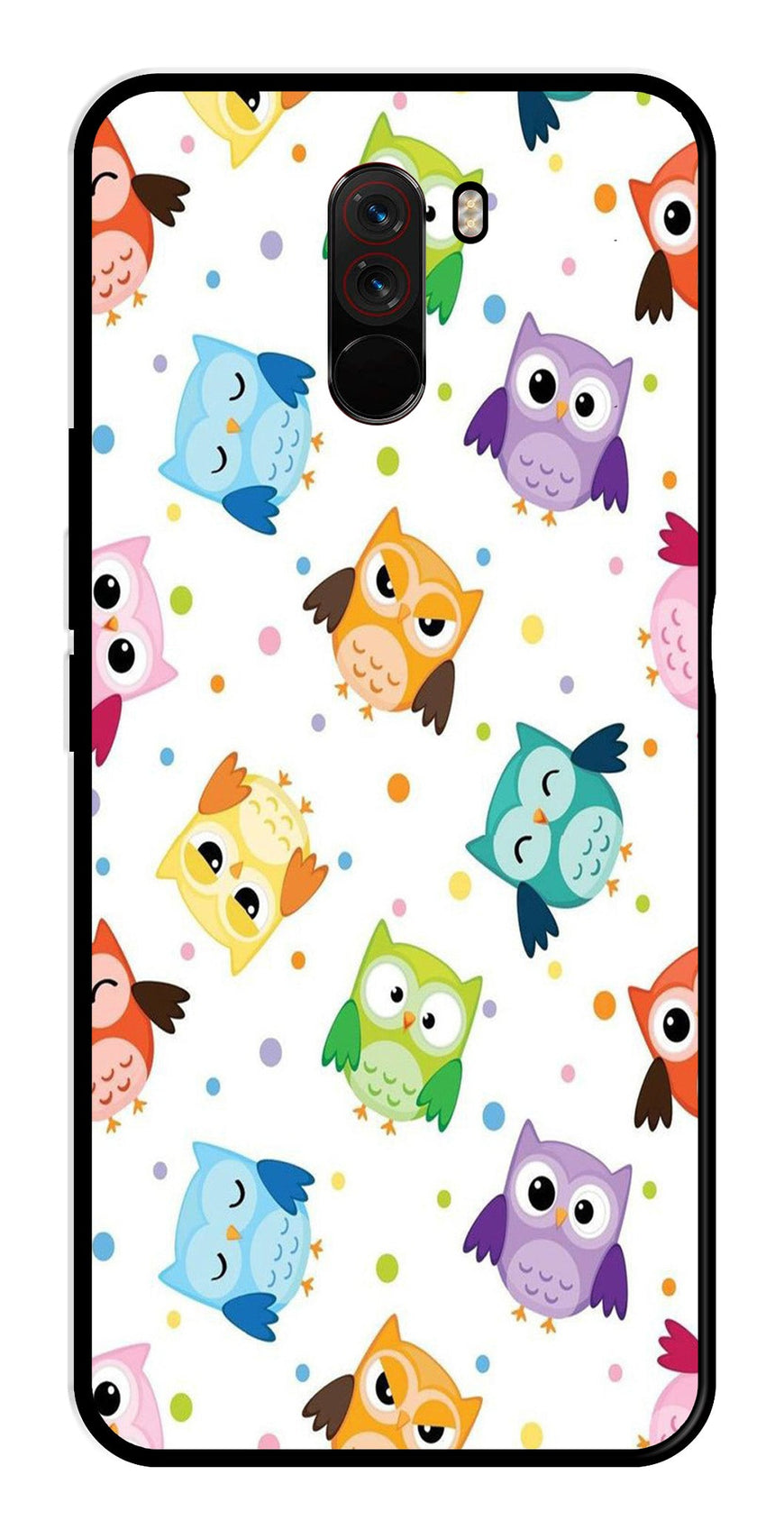 Owls Pattern Metal Mobile Case for Poco F1   (Design No -20)