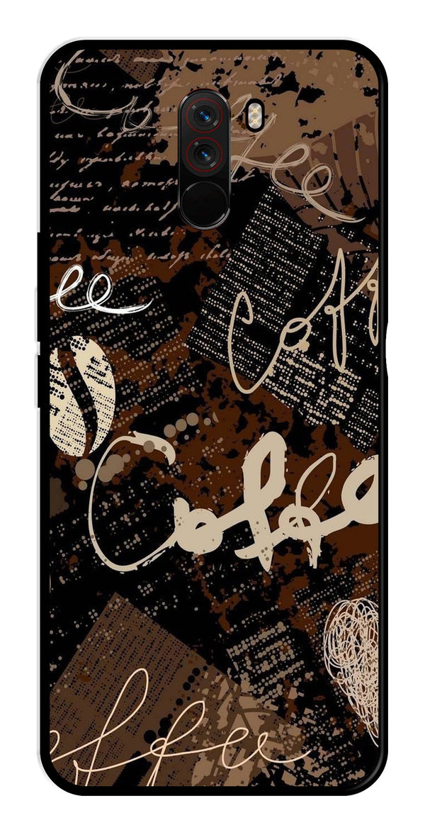 Coffee Pattern Metal Mobile Case for Poco F1   (Design No -37)