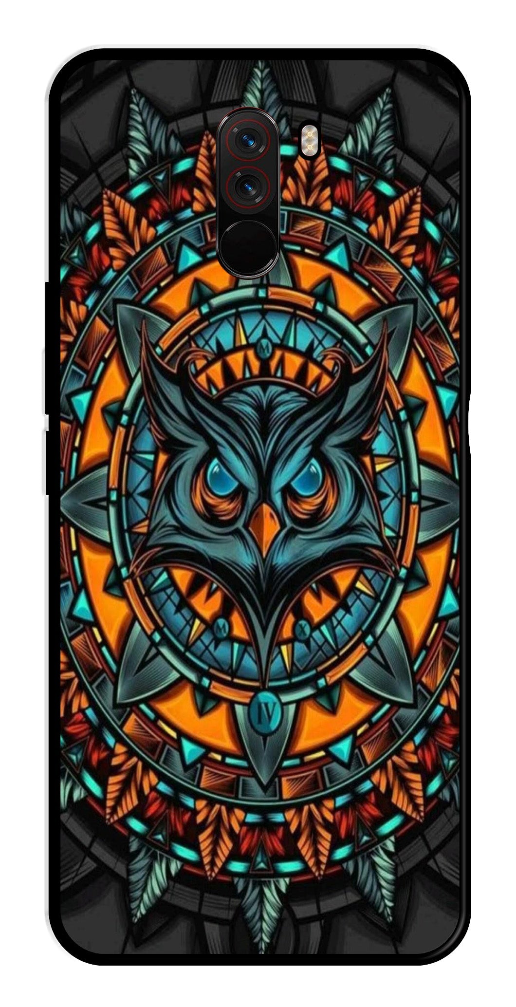 Owl Pattern Metal Mobile Case for Poco F1   (Design No -42)