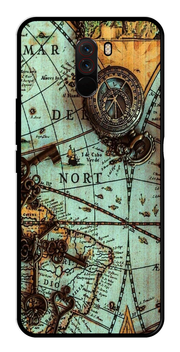 Map Design Metal Mobile Case for Poco F1   (Design No -54)