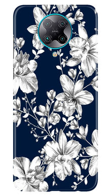 White flowers Blue Background Mobile Back Case for Poco F2 Pro (Design - 14)