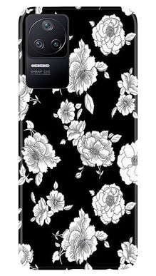 White flowers Black Background Mobile Back Case for Poco F4 (Design - 9)