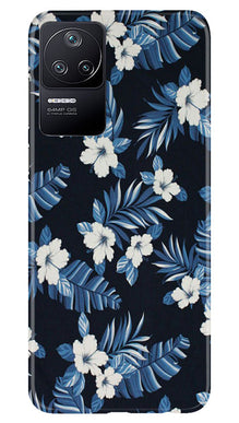 White flowers Blue Background2 Mobile Back Case for Poco F4 (Design - 15)
