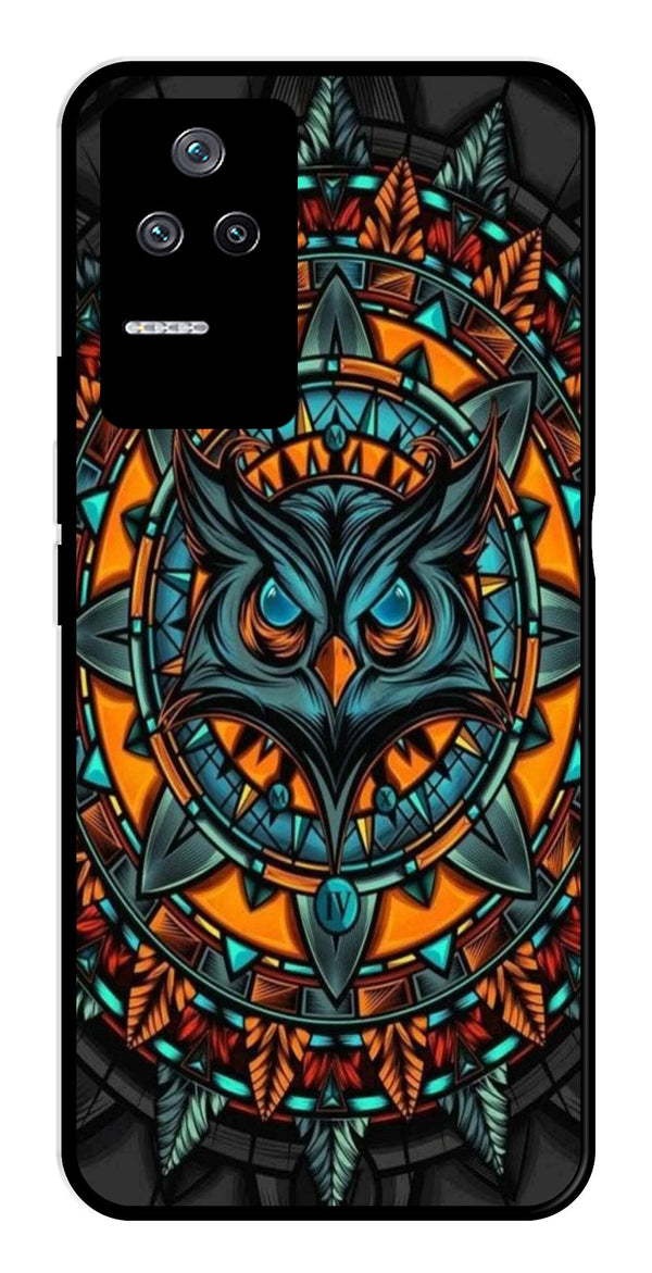 Owl Pattern Metal Mobile Case for Poco F4 5G   (Design No -42)